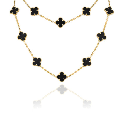 Van Cleef & Arpels Yellow Gold Onyx Vintage Alhambra 20 Motif Necklace VCARA43100