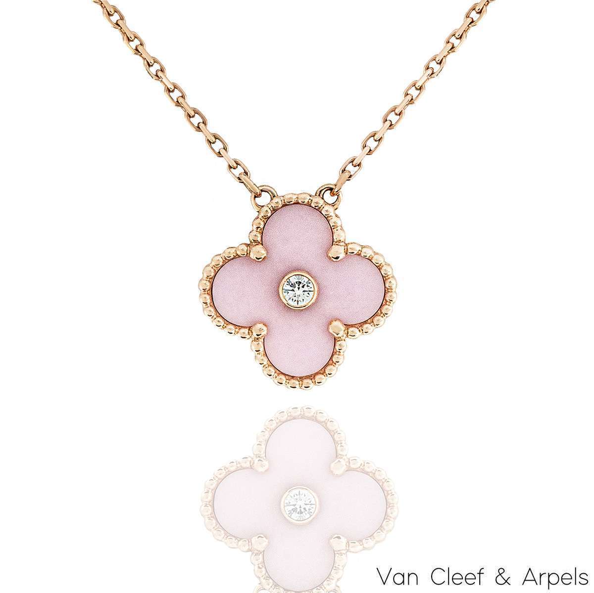 Van Cleef & Arpels Limited Edition 2015 Pink Porcelain Vintage Alhambra Holiday Pendant VCAR05SY00