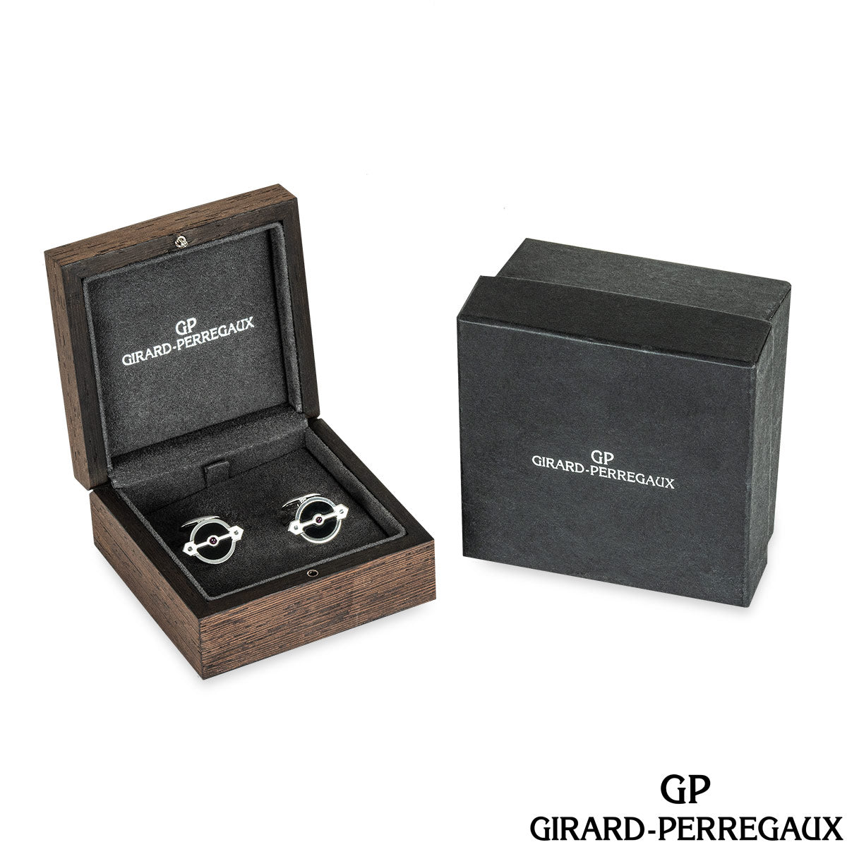 Girard Perregaux White Gold Onyx & Ruby Set Golden Bridge Cufflinks