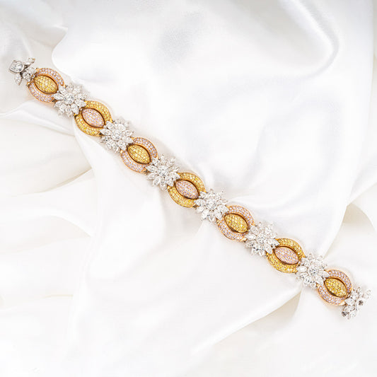 Tri-Colour Gold Fancy Yellow Natural Pink & White Diamond Bracelet