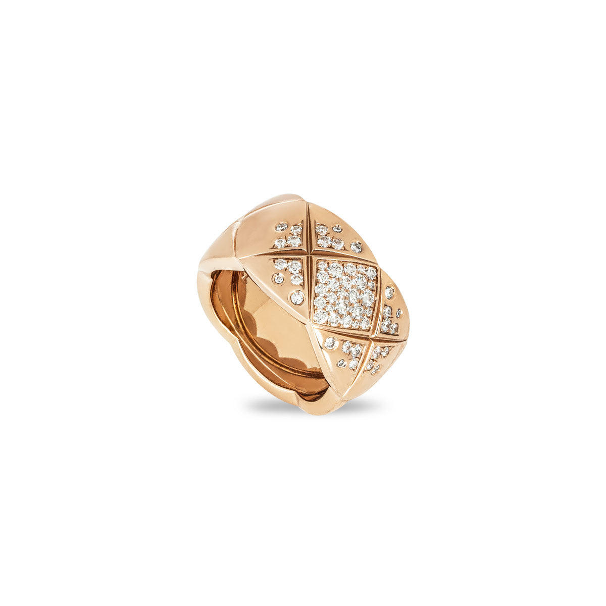 Chanel Beige / Rose Gold Diamond Coco Crush Ring Size 50 J11100