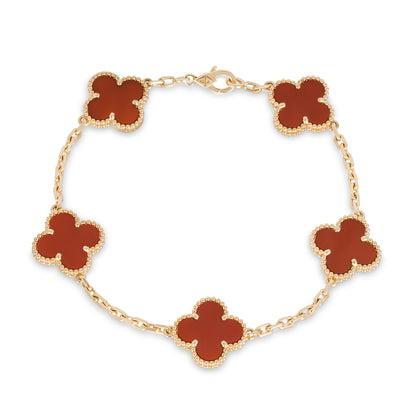 Van Cleef & Arpels Yellow Gold Carnelian Vintage Alhambra 5 Motif Bracelet VCARD35500