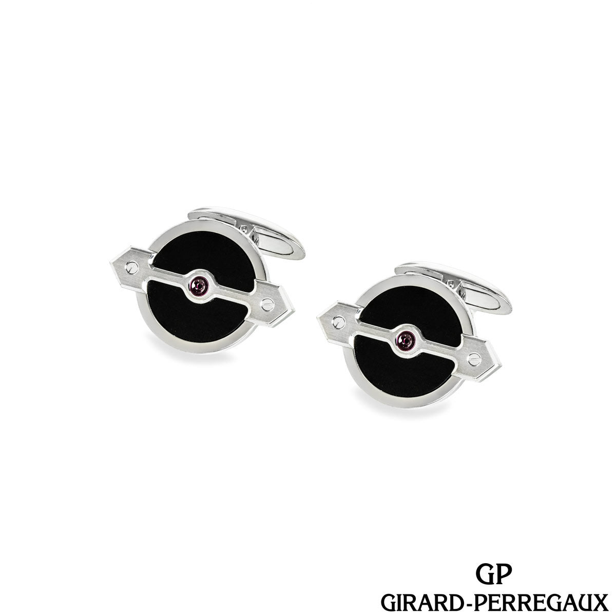 Girard Perregaux White Gold Onyx & Ruby Set Golden Bridge Cufflinks