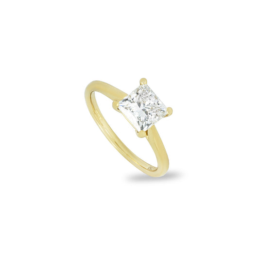 Yellow Gold Princess Cut Lab Grown Diamond Ring 1.75CT H/VS1