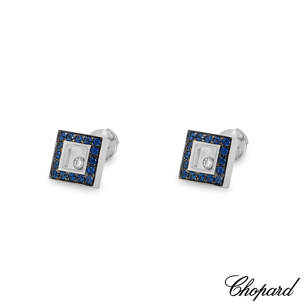 Chopard White Gold Sapphire Happy Diamonds Earrings 83/2896-1008