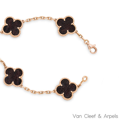 Van Cleef & Arpels Limited Edition Letterwood Vintage Alhambra 5 Motif Bracelet