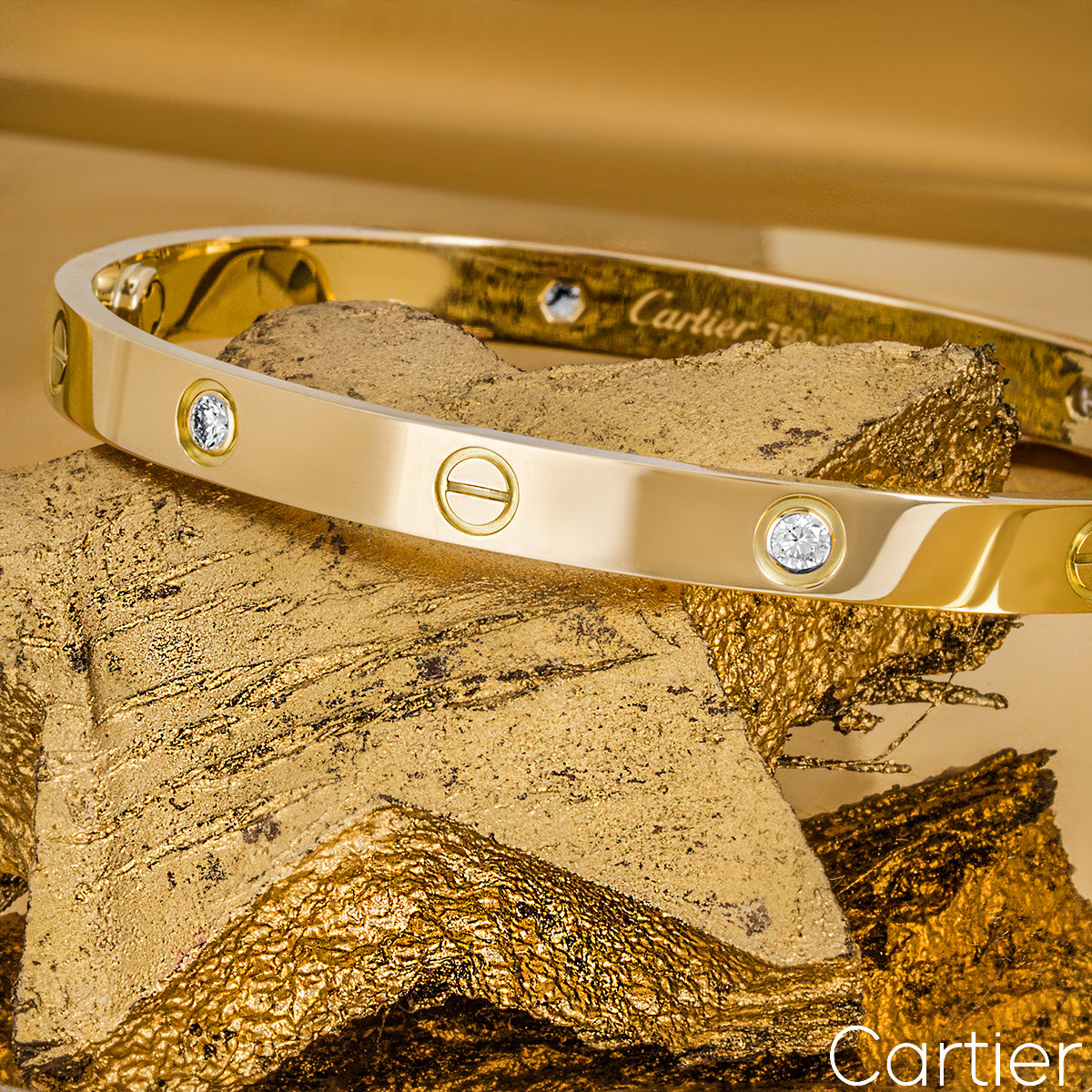 Cartier Yellow Gold Half Diamond Love Bracelet Size 16 B6035916