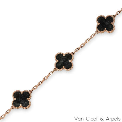 Van Cleef & Arpels Rose Gold Obsidian Vintage Alhambra 5 Motif Bracelet VCARP75600