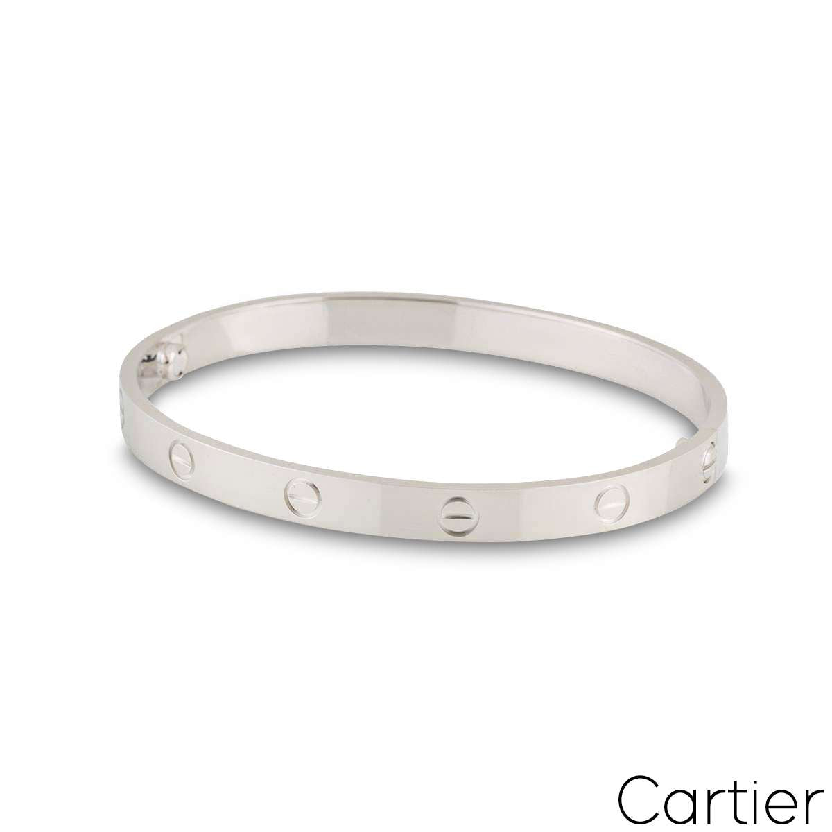 Cartier White Gold Plain Love Bracelet Size 17 B6035417