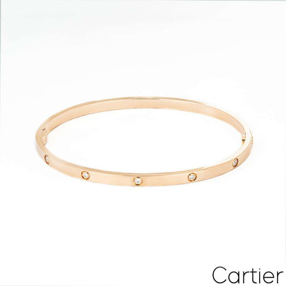 Cartier Rose Gold Full Diamond Love Bracelet Sm Size 17 B6047917