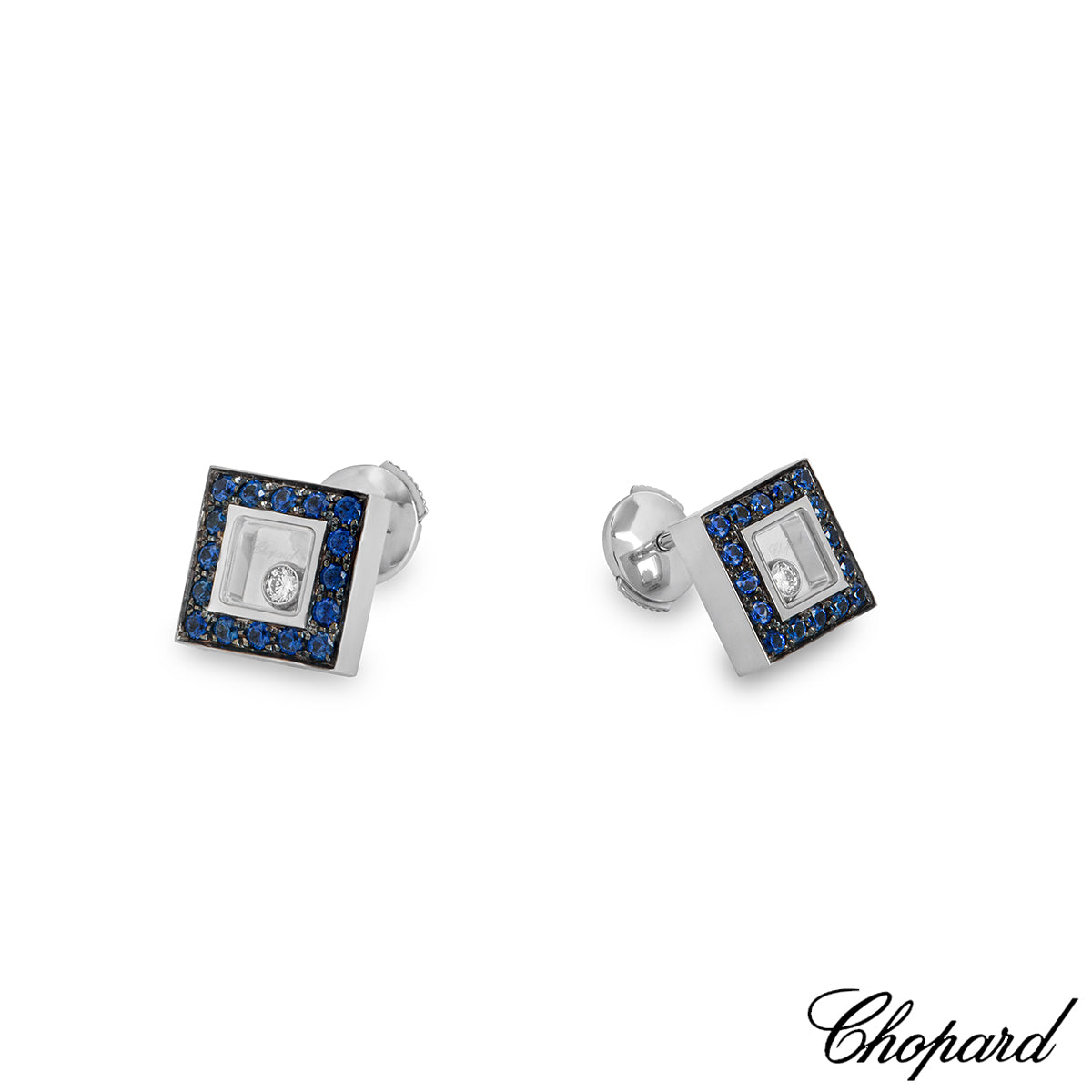 Chopard White Gold Sapphire Happy Diamonds Earrings 83/2896-1008