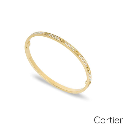 Cartier Yellow Gold Pave Diamond Sm Love Bracelet Size 18 N6710618