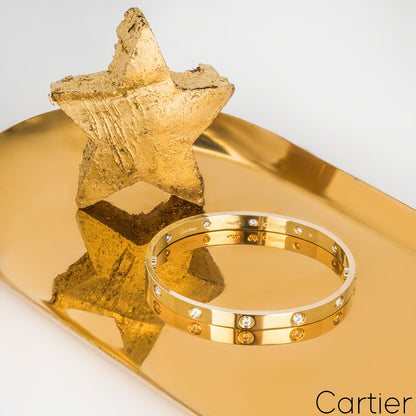 Cartier Yellow Gold Full Diamond Love Bracelet Size 16 B6040516