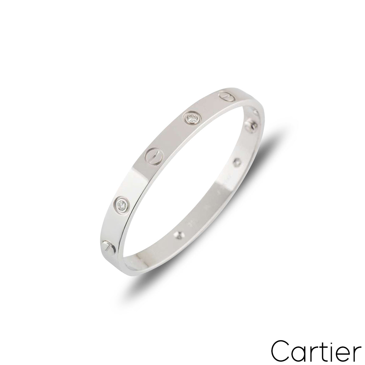 Cartier White Gold Half Diamond Love Bracelet Size 16 B6035816