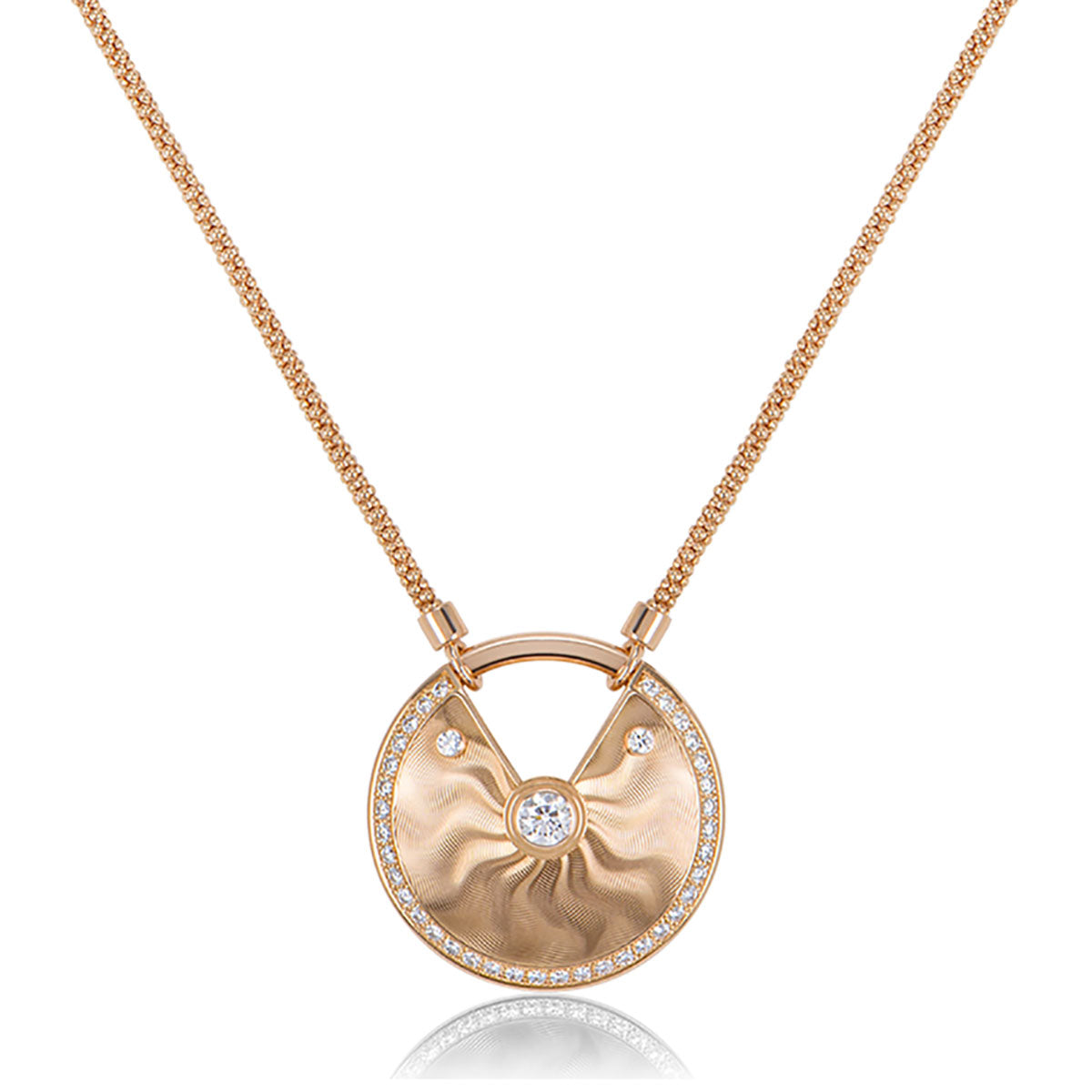 Cartier Rose Gold Diamond Guilloche Amulette De Cartier Necklace