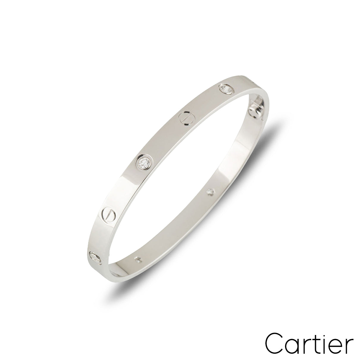 Cartier White Gold Half Diamond Love Bracelet Size 17 B6035817