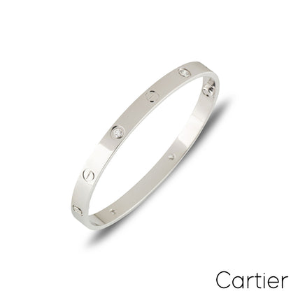 Cartier White Gold Half Diamond Love Bracelet Size 17 B6035817