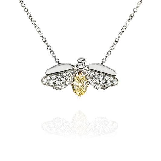 Tiffany & Co. Platinum Fancy Intense Yellow Diamond Paper Flowers Firefly Pendant 0.44CT