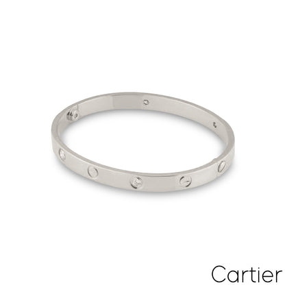 Cartier White Gold Half Diamond Love Bracelet Size 19 B6035819