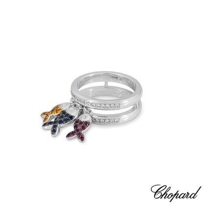 Chopard White Gold Diamond Ruby & Sapphire Fish Ring 82/4702-1002