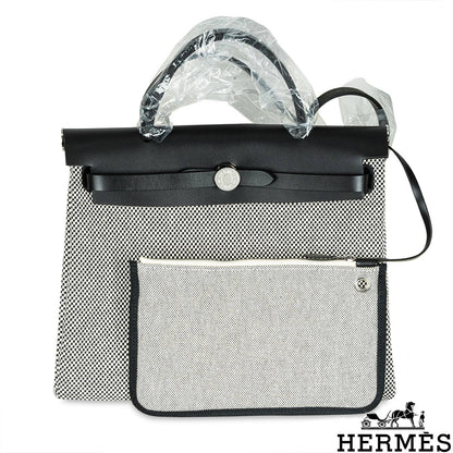 Hermès Herbag Zip Retourne 31 Quadrille Ecru Toile / Noir Hunter Phw