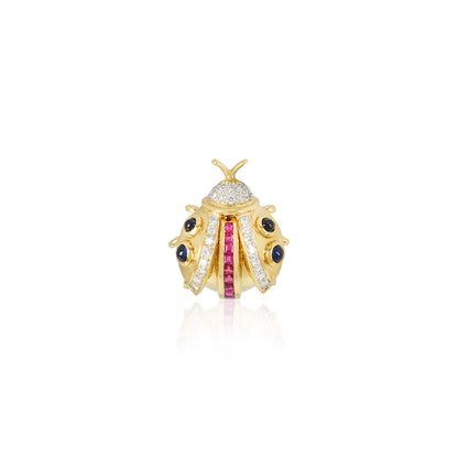 Yellow Gold Diamond Ruby And Sapphire Ladybird Brooch