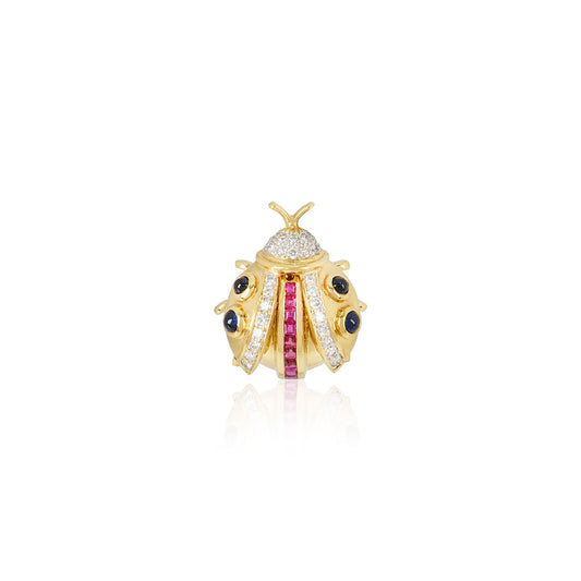 Yellow Gold Diamond Ruby And Sapphire Ladybird Brooch