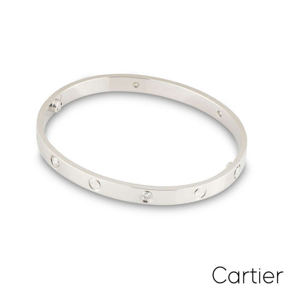 Cartier White Gold Half Diamond Love Bracelet Size 17 B6035817