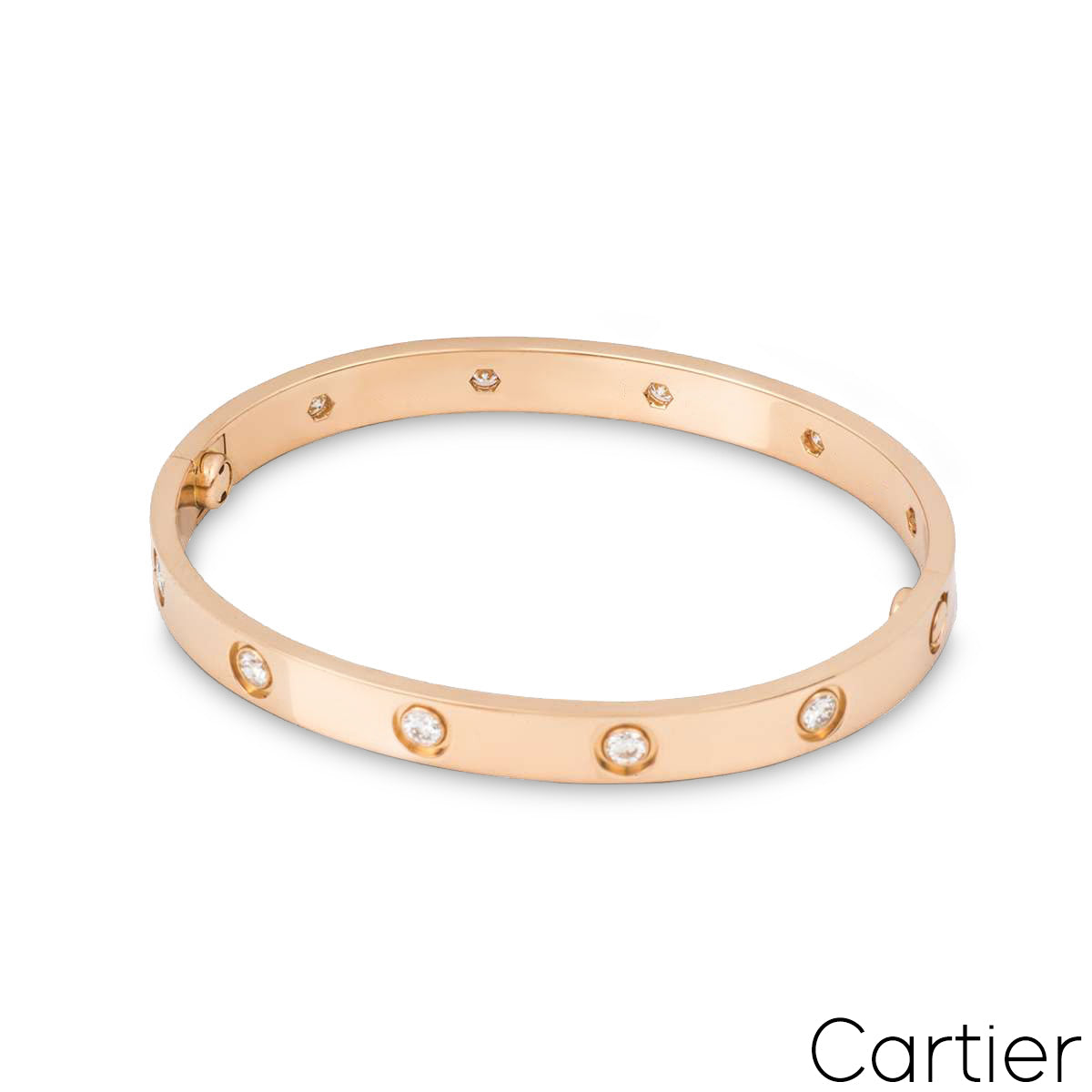 Cartier Rose Gold Full Diamond Love Bracelet Size 17 B6040617