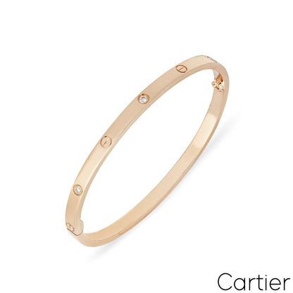 Cartier Rose Gold 6 Diamond Sm Love Bracelet Size 16 B6047616