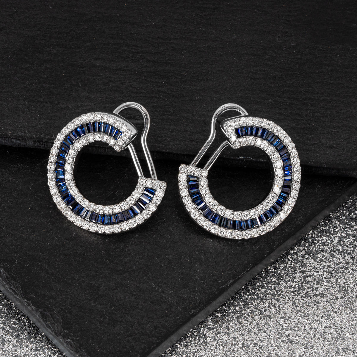 White Gold Sapphire & Diamond Earrings