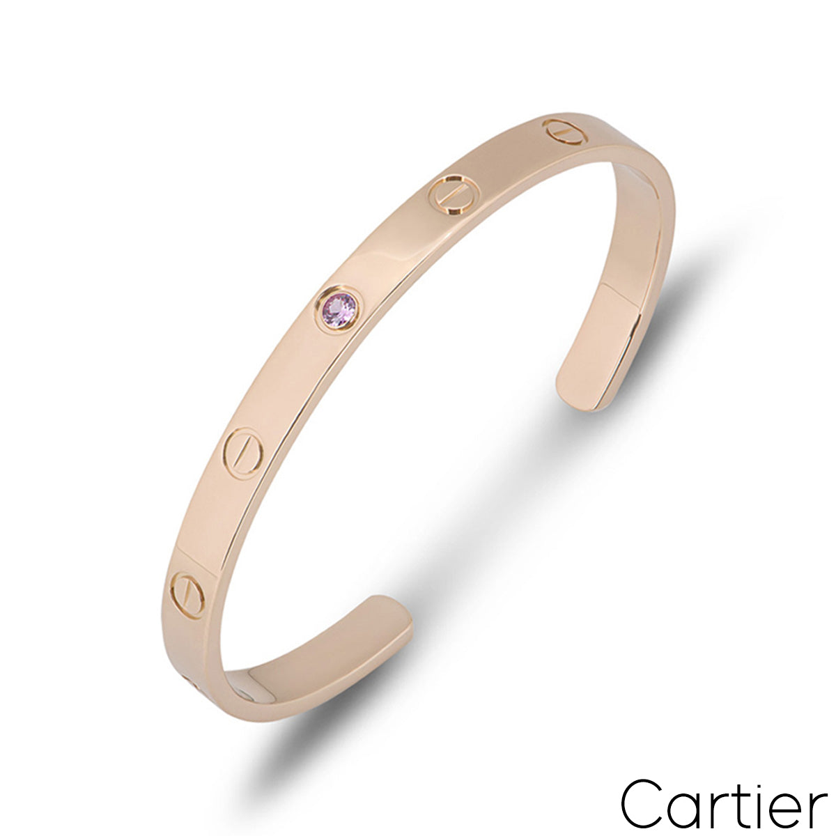 Cartier Rose Gold Pink Sapphire Cuff Love Bracelet Size 19 B6030019