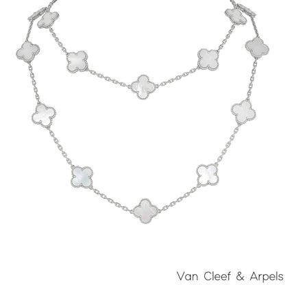 Van Cleef & Arpels White Gold Mother Of Pearl Vintage Alhambra 20 Motif Necklace VCARF48800