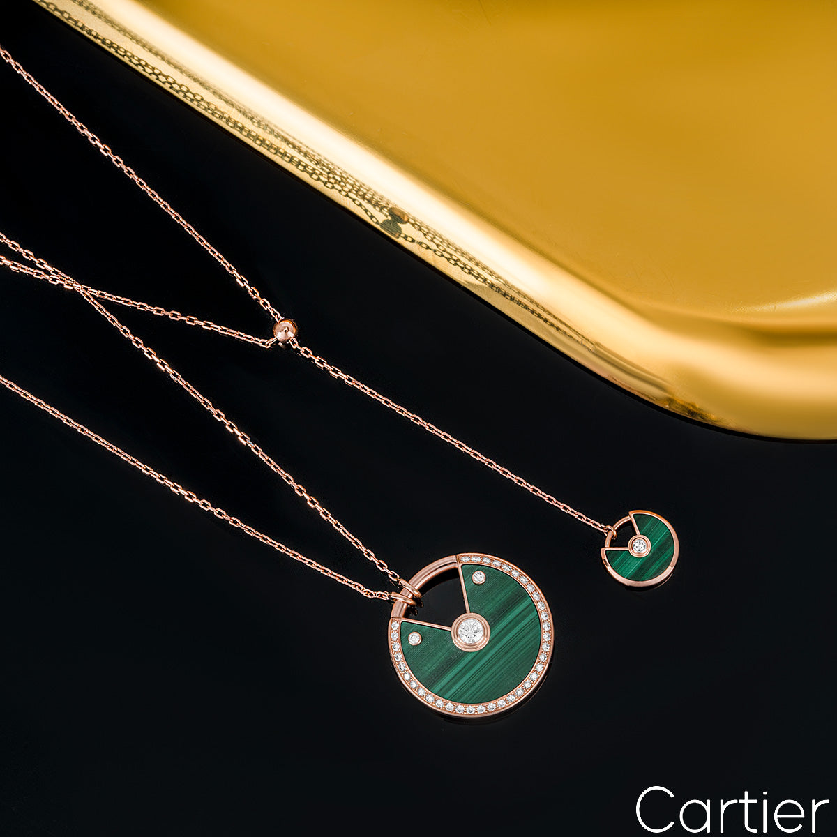 Cartier Rose Gold Malachite & Diamond Amulette De Cartier Necklace