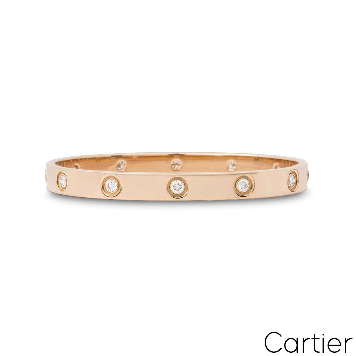 Cartier Rose Gold Full Diamond Love Bracelet Size 19 B6040619