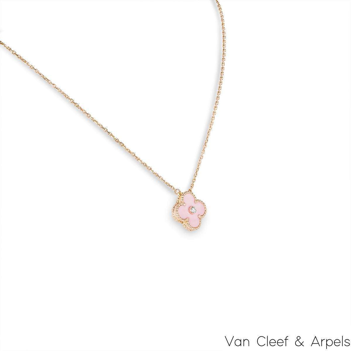 Van Cleef & Arpels Limited Edition 2015 Pink Porcelain Vintage Alhambra Holiday Pendant VCAR05SY00