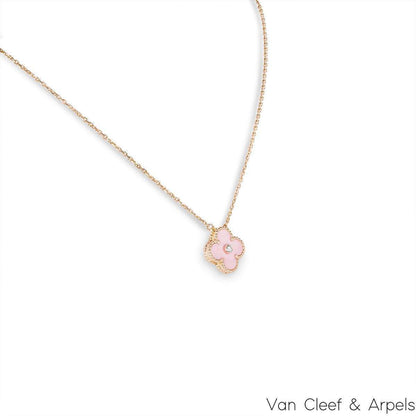 Van Cleef & Arpels Limited Edition 2015 Pink Porcelain Vintage Alhambra Holiday Pendant VCAR05SY00