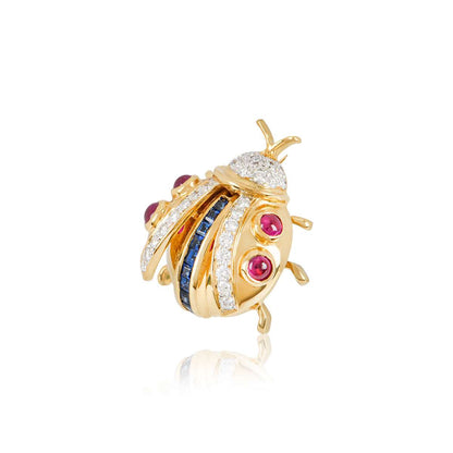 Yellow Gold Diamond Sapphire And Ruby Ladybird Brooch