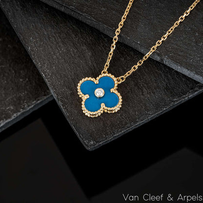 Van Cleef & Arpels Limited Edition 2019 Celestial Blue Porcelain Vintage Alhambra Holiday Pendant VCARP46000