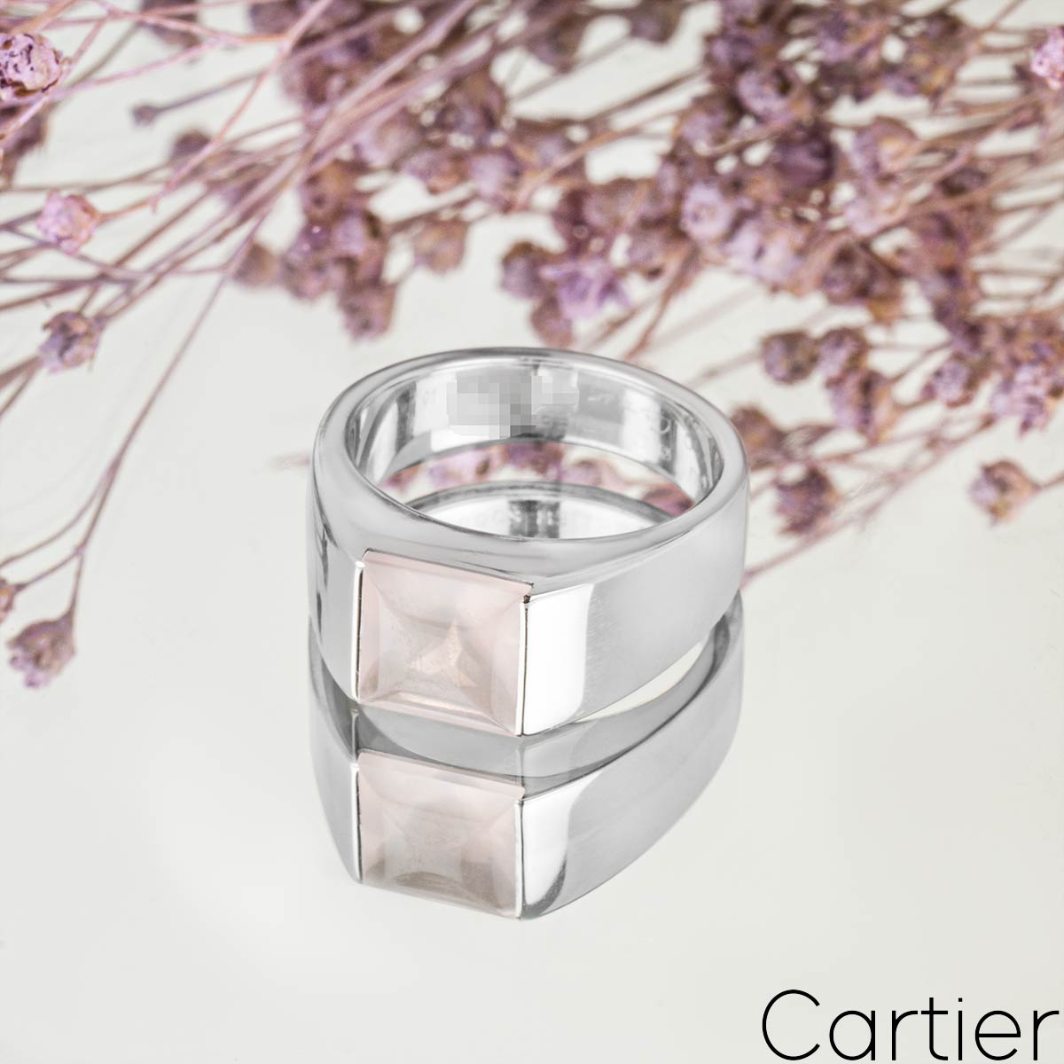 Cartier White Gold Rose Quartz Tank Ring