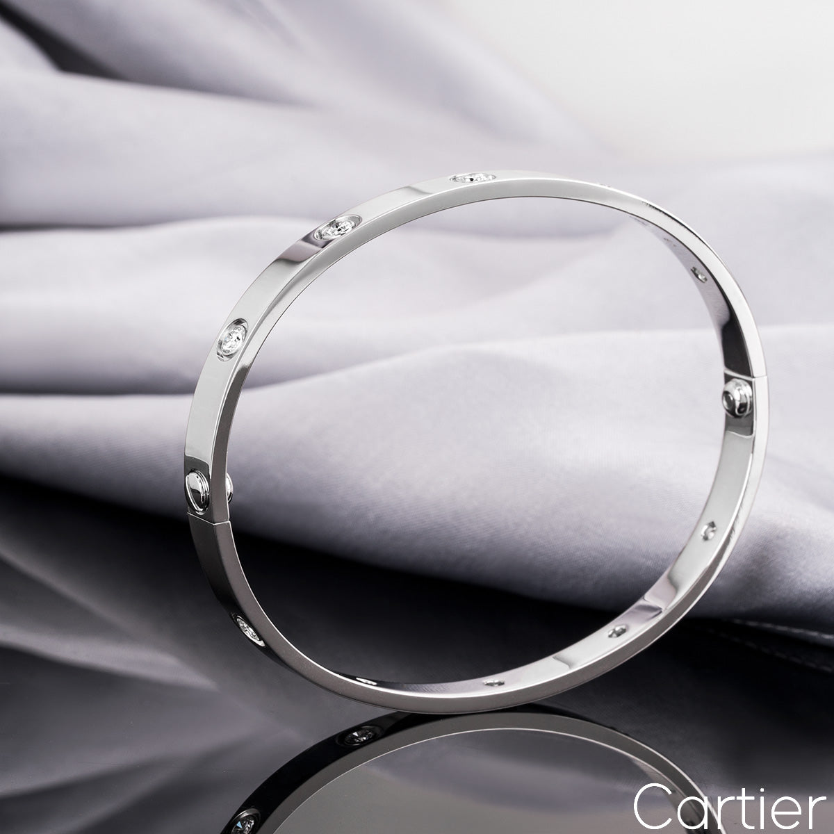 Cartier White Gold Full Diamond Love Bracelet Size 19 B6040719