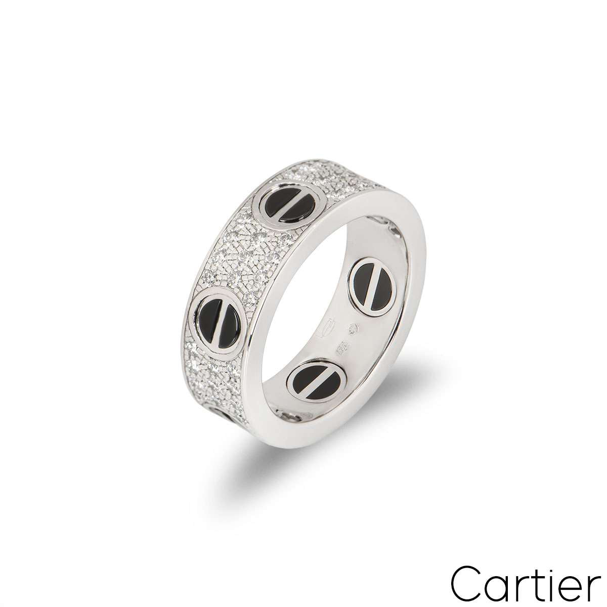 Cartier White Gold Diamond & Ceramic Love Ring Size 51 B4207600