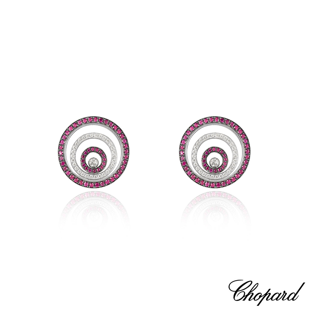 Chopard White Gold Ruby & Diamond Happy Spirit Earrings 84/5425-1002