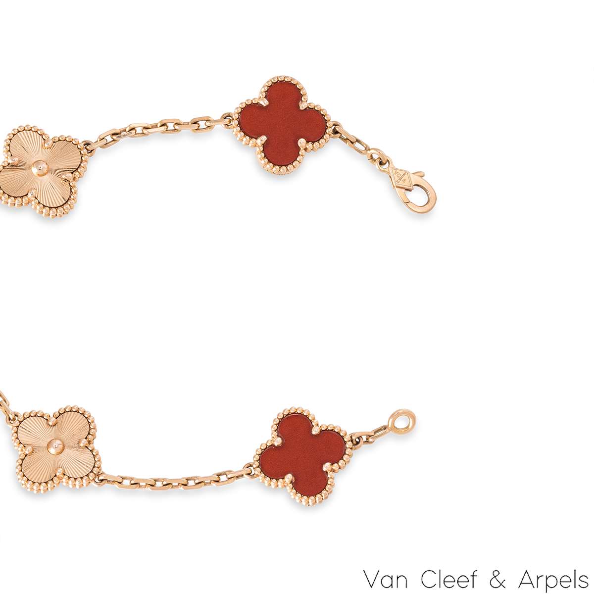 Van Cleef & Arpels Rose Gold Carnelian Guilloche Vintage Alhambra Bracelet VCARP7RP00