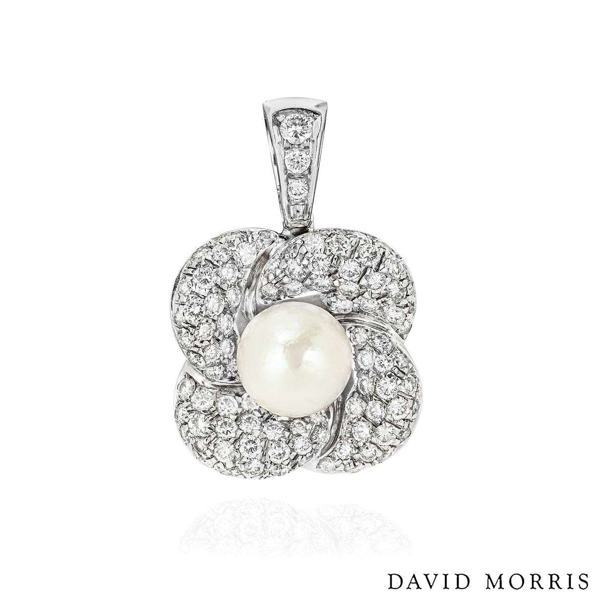 David Morris White Gold Diamond & Pearl Flower Pendant 1.54CT Tdw