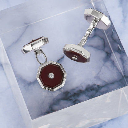 White Gold Red Onyx & Diamond Cufflinks