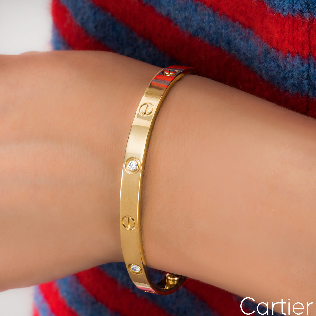 Cartier Yellow Gold Half Diamond Love Bracelet Size 19 B6035919