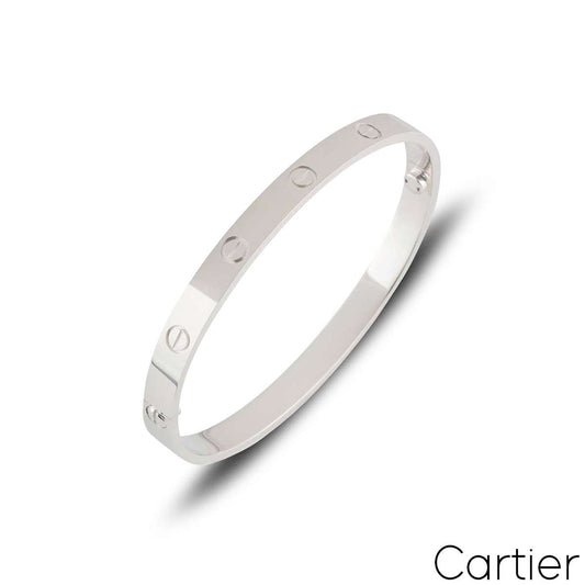 Cartier White Gold Plain Love Bracelet Size 17 B6035417