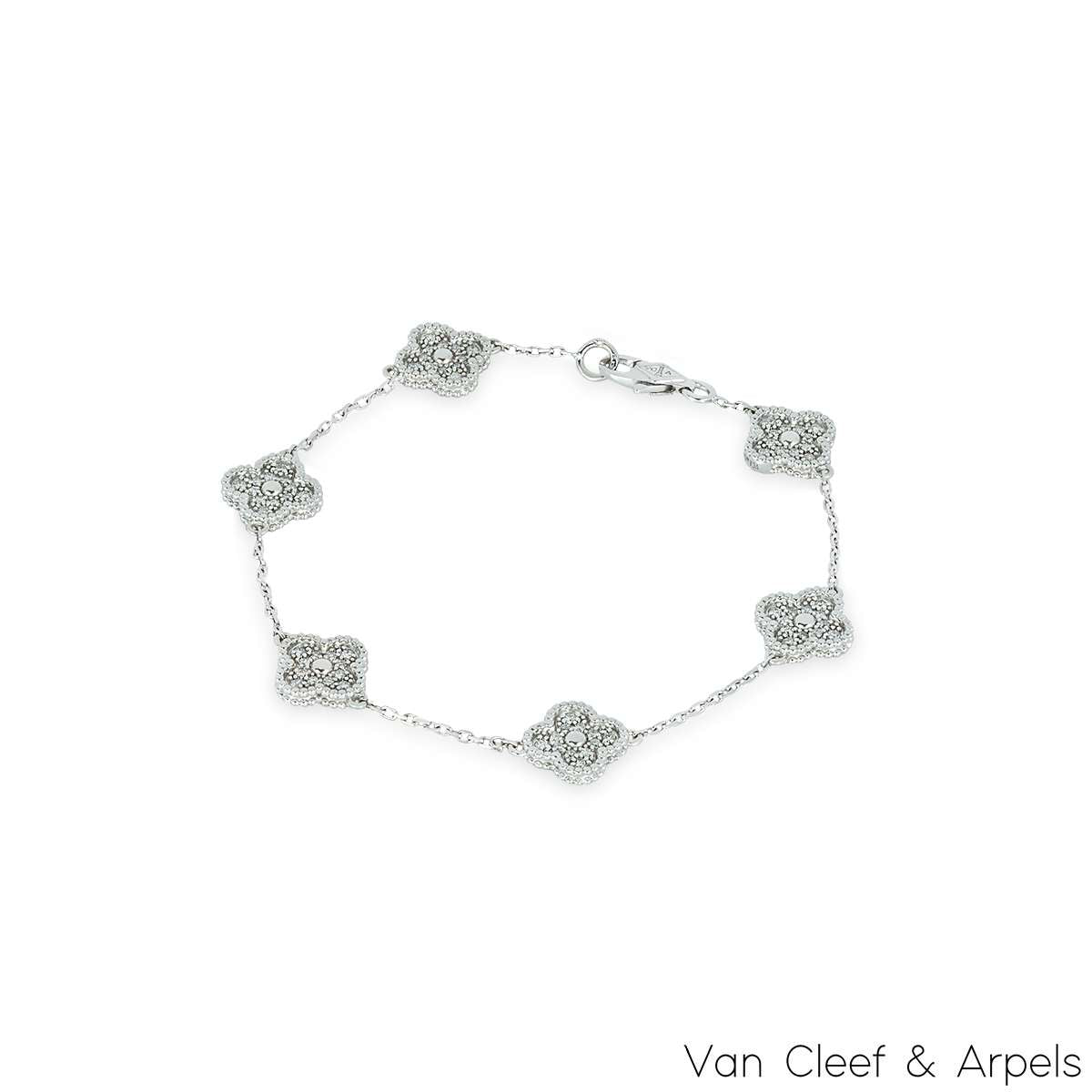 Van Cleef & Arpels White Gold Diamond Sweet Alhambra 5 Motif Bracelet VCARO85700