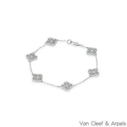 Van Cleef & Arpels White Gold Diamond Sweet Alhambra 5 Motif Bracelet VCARO85700